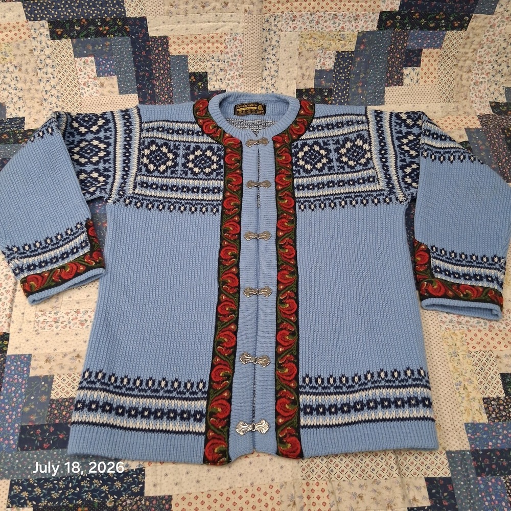 Vintage Nordstrikk Cardigan Fair Isle Norwegian Wool Sweater Womens Large M/L